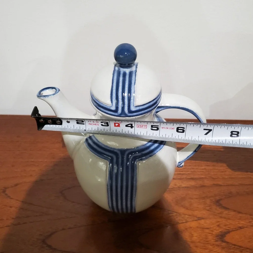 German Steingutzes Gutezeichen Ceramic Coffee Pot Blue and White Mid Century